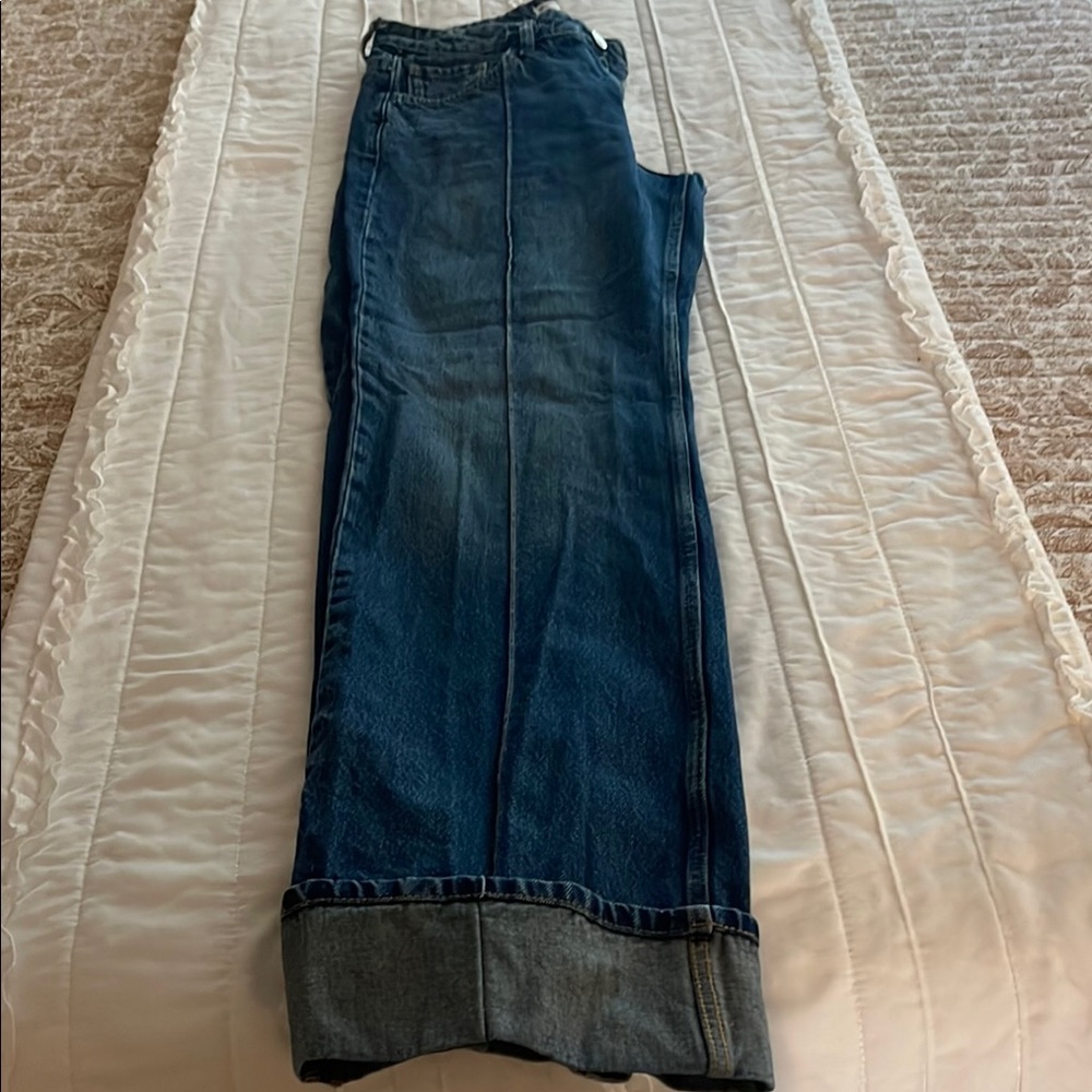 Mango Blue Flare Wide Leg Jeans